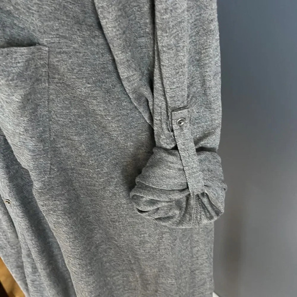 joan vass heather gray lightweight soft tiny button roll tab sleeve cardigan. M - Picture 3 of 8